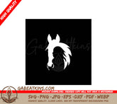 A Silhouette Of A Woman And A Horse On A Black Background SVG - Girl And Horse Logo Design And Horse Farm Template Vector SVG